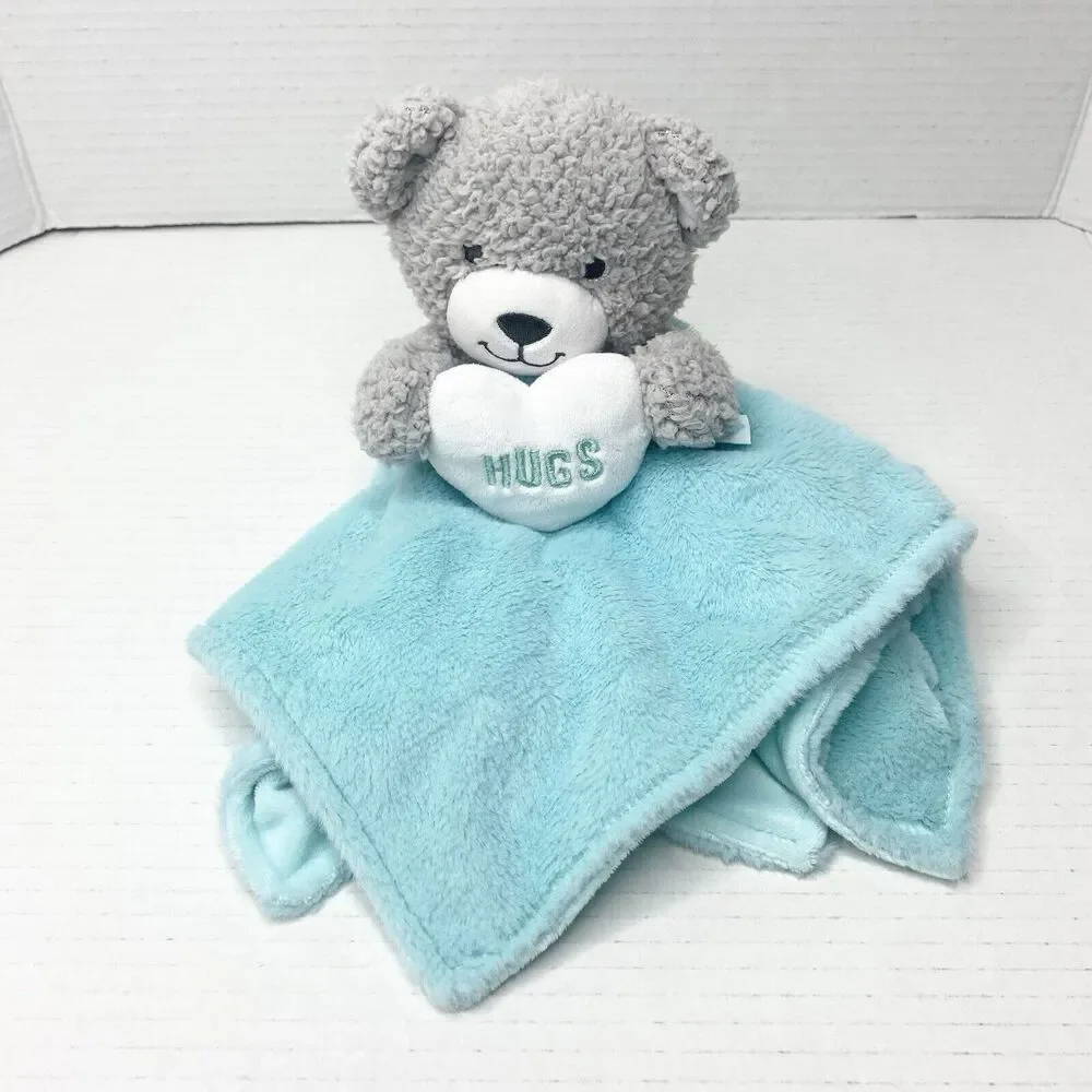 Build a Bear Workshop Teddy Bear Rattle Plush Lovey Security Blanket‎ Blue Gray